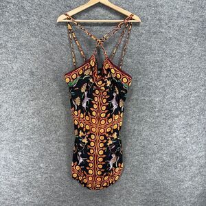 Ecote Mini Dress Women L Large Black Geometric Short Sleeveless Lined Rayon